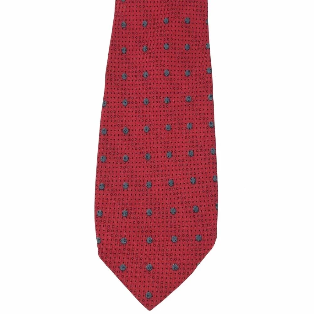 CERRUTI 1881 Silk Tie Made in ITALY Red Gray Polka Dot Men's Elegant Necktie